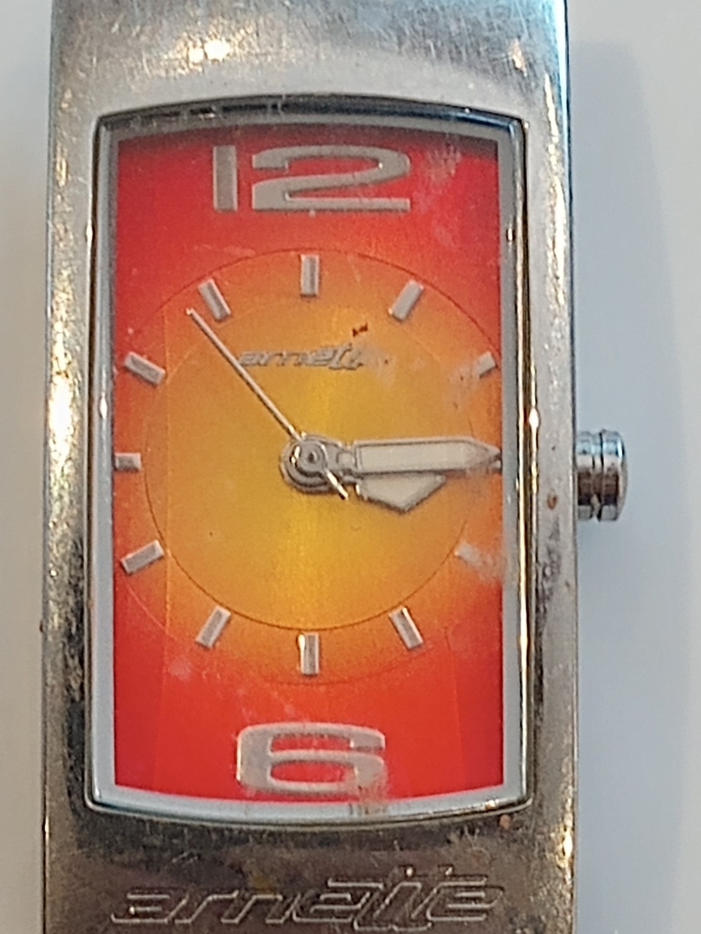 Orange Gradient Rectangular Wristwatch with Silver Case